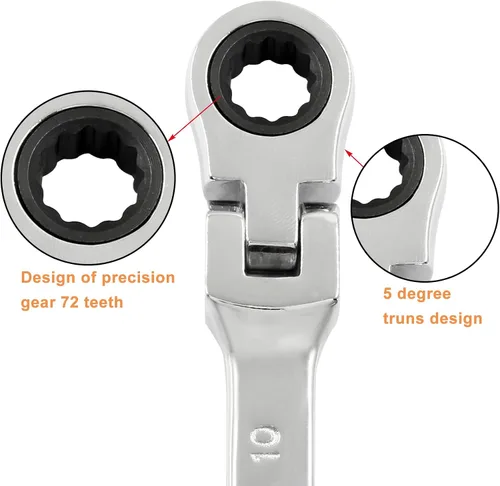 Miniatura 4 de Piutouyar Llave de trinquete de cabeza flexible de 0.394 pulgadas, llave de trinquete métrica profesional, llave combinada, herramienta de llave