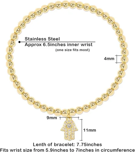 Miniatura 3 de Pulseras para mujer de acero inoxidable dorado y plateado de 0.157 in con cuentas elásticas