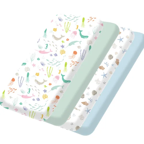 Miniatura 8 de Bimocosy Paquete de 4 sábanas para cuna, sábanas bajeras para cuna de bebé, transpirables y de ajuste cómodo, suaves para colchón de cuna estándar