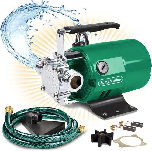 SumpMarine Bomba de transferencia de agua, 115 V, 330 galones por hora, bomba eléctrica portátil con kit de manguera de 6 pies, elimina el agua de