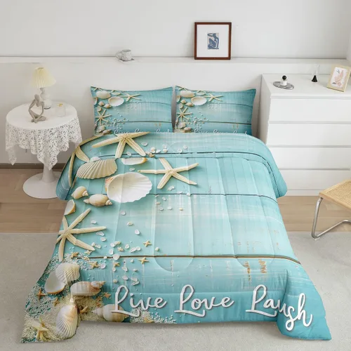Erosebridal Edredón de conchas marinas de estrellas de mar, conchas marinas, juegos de ropa de cama y colecciones de animales costeros, edredón