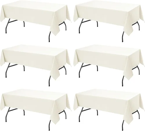 Miniatura 50 de Paquete de 6 manteles negros para mesas cuadradas, 54 x 54 pulgadas, tela de poliéster resistente a las manchas para mesas de 2 pies, manteles