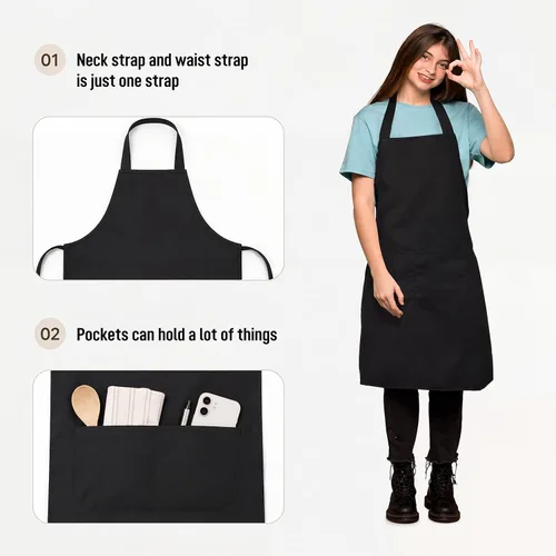 Miniatura 4 de Syhood Paquete de 18 delantales con babero a granel unisex liso ajustable con bolsillo para chef cocinero, manualidades, cocina, pintura (negro)