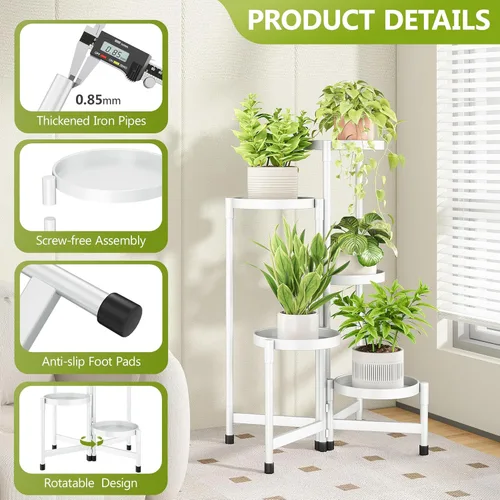 Miniatura 5 de Cawukege Soporte para plantas de 5 niveles para interiores, soporte escalonado para plantas al aire libre para múltiples plantas, estante de esquina