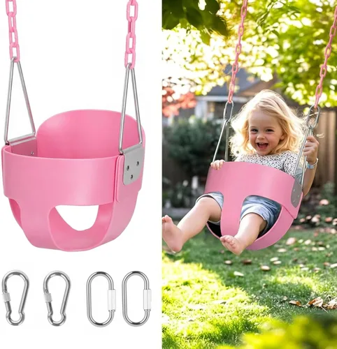 Miniatura 8 de little dove Cubo completo de respaldo alto, columpio para niños pequeños con cadenas revestidas y protección triangular de inmersión para mayor Verde