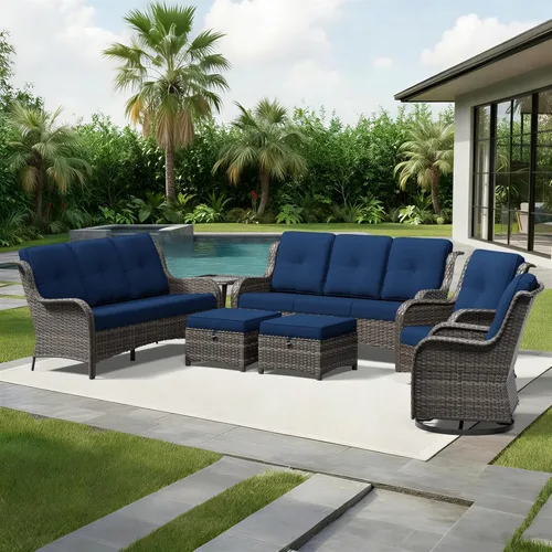 Miniatura 89 de Joyside Juego de sillas de mimbre para patio, juego de 3 piezas de mimbre para exteriores con 2 sillas reposabrazos y 1 mesa auxiliar para terraza