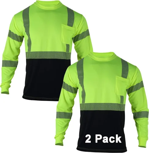FONIRRA Camisas de alta visibilidad para hombre, reflectantes, paquete de 2 unidades, ANSI Clase 2, Hi Vis, camisetas de seguridad de trabajo de