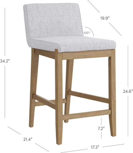 Miniatura 2 de Nathan James Gracie Taburete de bar moderno de altura de mostrador con respaldo, taburete de isla de cocina tapizado con patas de madera maciza