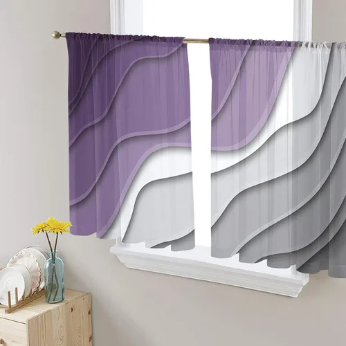 Juego de 2 paneles de cortinas traslúcidas geométricas de color morado y gris degradado de 45 pulgadas de largo, para sala de estar/dormitorio, arte