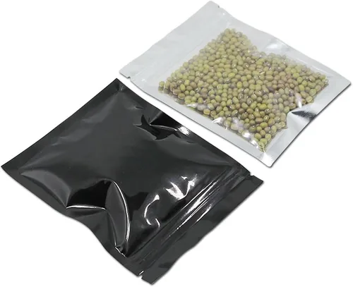 FERENLI 100 unidades Bolsa de almacenamiento de alimentos con cierre de cremallera de Mylar brillante, bolsa de aluminio hermética con ventana