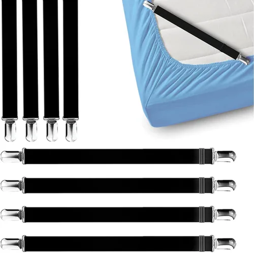 Miniatura 10 de FeelAtHome 4 piezas de clips para sábanas mantienen las sábanas en su lugar - Bandas de esquina y tirantes para sábanas ajustadas - Correas de Blanco