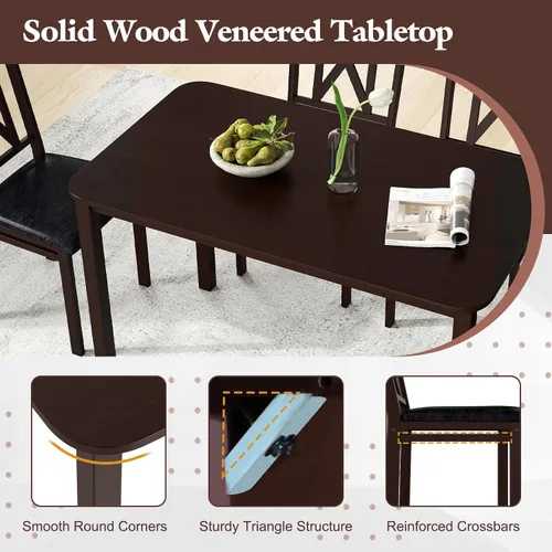 Miniatura 4 de Giantex Juego de mesa de comedor de 5 piezas para 4, mesa de cocina rectangular de 47 pulgadas y 4 sillas con patas de madera de goma, asiento