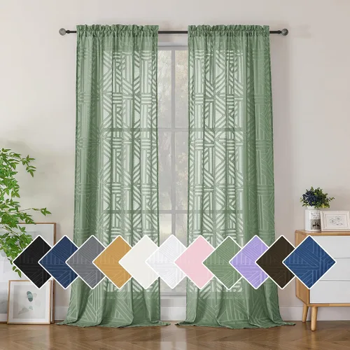 Miniatura 83 de Simplebrand Cortinas traslúcidas negras de cocina de 24 pulgadas de largo, 2 paneles, filtrado de luz, geométrico jacquard con textura, cortinas