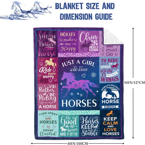 Miniatura 2 de Regalos de Loxezom para niñas y mujeres amantes de los caballos, manta "Just A Girl Who Loves Horses" 127 cm x 102 cm, regalos para Navidad