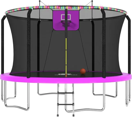 Miniatura 20 de ACWARM HOME Trampoline Outdoor 8FT 10FT 12FT 14FT 15FT 16FT Trampoline with Basketball Hoop and LED Lights, Recreational Trampolines for Kids and