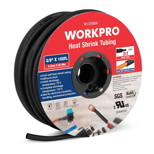 Miniatura 8 de WORKPRO Tubo termorretráctil de 100 pies y 1/4 de pulgada, relación 3:1, tubo de envoltura retráctil de alambre térmico de doble pared