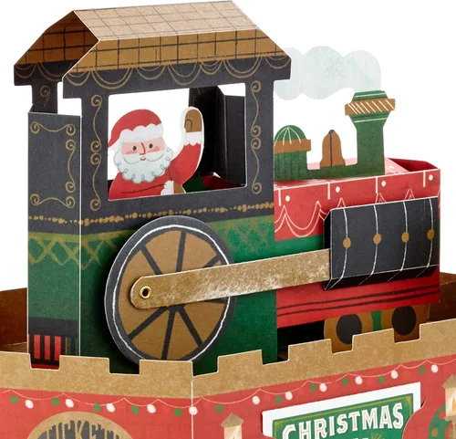 Miniatura 4 de Hallmark Paper Wonder - Tarjeta de felicitación desplegable de Navidad con sonido y movimiento (tren de Navidad, reproduce "Deck the Halls")