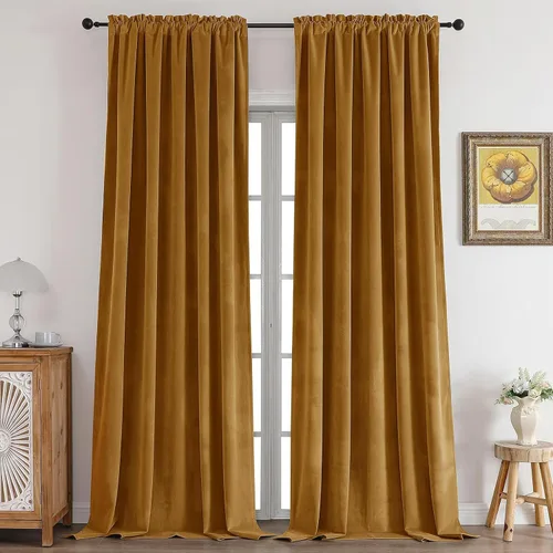 Miniatura 16 de CUCRAF Cortinas opacas de terciopelo negro de 63 pulgadas de largo, con aislamiento térmico, reducción de ruido, bolsillo para barra, cortinas