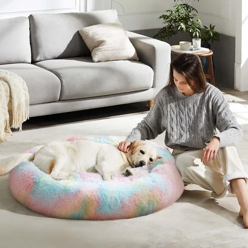 Miniatura 92 de WESTERN HOME WH Cama calmante para perros y gatos, dona acogedora anti-ansiedad, cama redonda cálida y acogedora de piel sintética, suave y azul