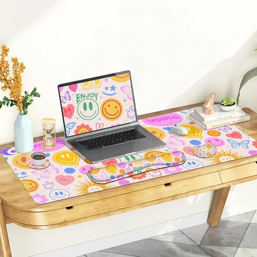Miniatura 8 de Juego de alfombrilla de mouse grande para juegos, 4 en 1, alfombrilla de escritorio extendida para teclado con reposamuñecas, juego de alfombrilla