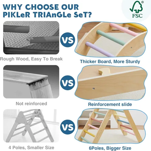 Miniatura 5 de Pikler - Juego de escalada triangular plegable de madera 7 en 1, juguetes Montessori para niños pequeños de 1 a 3 años, gimnasio de selva
