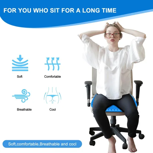 Miniatura 7 de Cojín de gel grande para asiento largo sentado con funda antideslizante, suave y transpirable, cojín para asiento de automóvil, cojín de asiento