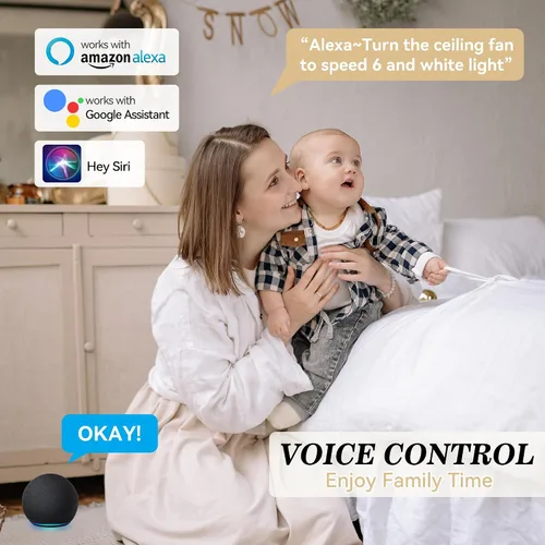Miniatura 2 de SMAAIR Ventilador de techo inteligente con luz de 52 pulgadas, control remoto de 10 velocidades/aplicación, luz LED regulable moderna, motor CC