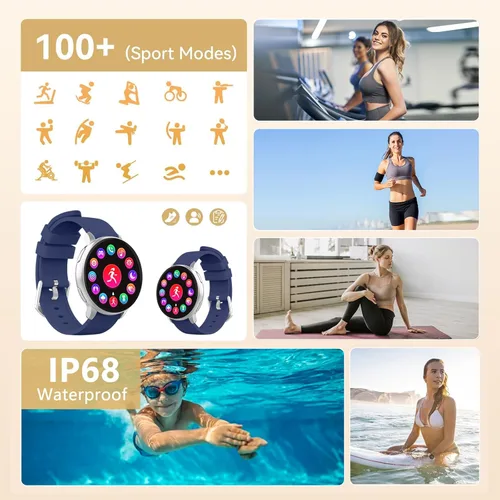 Miniatura 6 de Reloj inteligente Blintok para hombres y mujeres, rastreador de fitness con más de 100 modos deportivos, rastreadores de actividad para iOS/Android