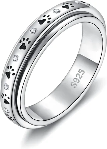 Miniatura 21 de 925 Sterling Silver Spinner Fidget Ring for Women: Musical Note Viking Rune Heartbeat Anxiety Stress Relieving Rotatable Ring Faith Hope Love