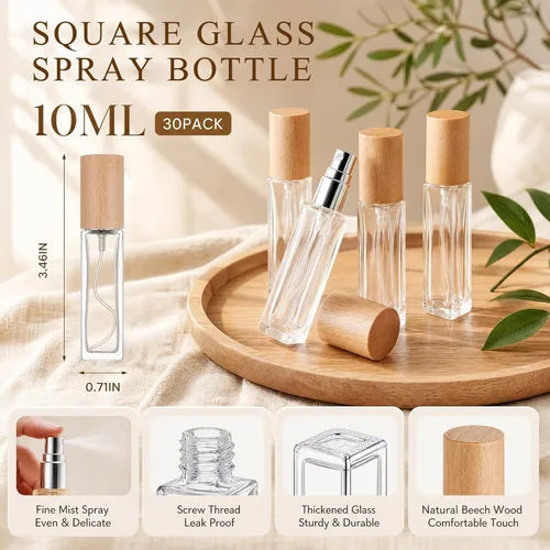 Miniatura 2 de Roshtia 30 Pcs 0.33 oz/ 10 ml Beech Wood Color Glass Spray Bottle Refillable Perfume Atomizer Clear Decorative Empty Bottles with Fine Mist Sprayer
