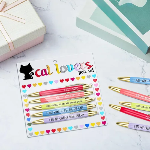 Miniatura 2 de 10 unidades de bolígrafos para amantes de mascotas, juego de bolígrafos para gatos y perros con frase divertida, bolígrafo negro de uso diario