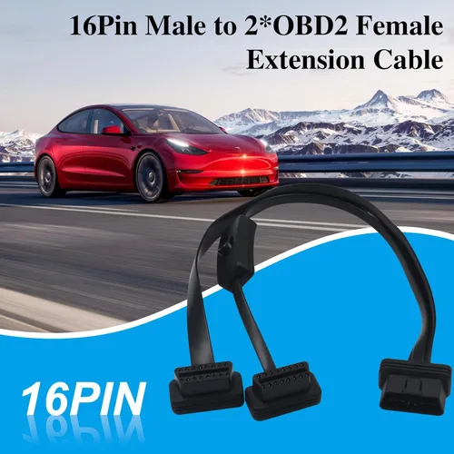 Miniatura 6 de Duttek Cable divisor OBD II (con interruptor), OBD2 de 16 pines macho a hembra de extensión de diagnóstico Y cable plano para todos los equipos OBD