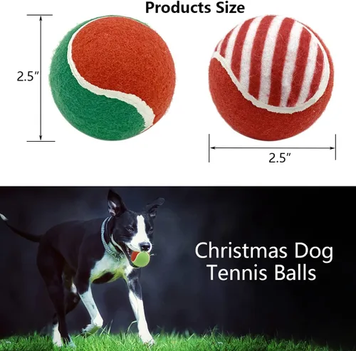 Miniatura 2 de Pelotas de tenis de Navidad para perros, 8 unidades, pelota de tenis chirriante, juguete interactivo para cachorros verdes y rojos, juguetes