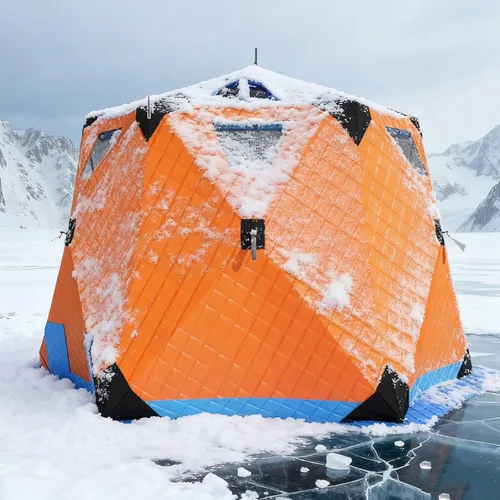 Portable Pop-Up Ice Fishing Tent for 6-10 Persons, 420D Insulated Shelter with Stove Jack, Anchors & Carry Bag, Winter Fishing Mat (260x260x170cm)
