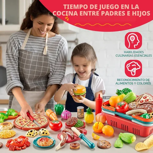 Miniatura 2 de Juegos de comida de simulación para cocina de niños - 80 piezas de alimentos de simulación con 2 cestas de picnic para niños, alimentos de juguete