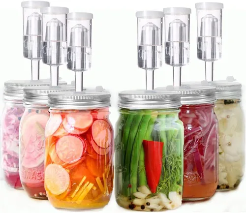 Miniatura 8 de Tapas de fermentación, kit de fermentación para frascos de boca ancha, juego de 6 tapas de fermentación de plástico con 6 esclusas de aire, 6 ojales