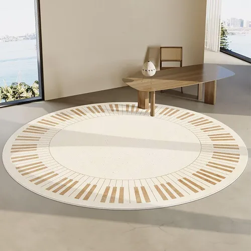 Miniatura 8 de Modernas alfombras redondas de color marfil a rayas negras para dormitorio, sala de estudio, simple moda abstracta, alfombra de área circular de 2