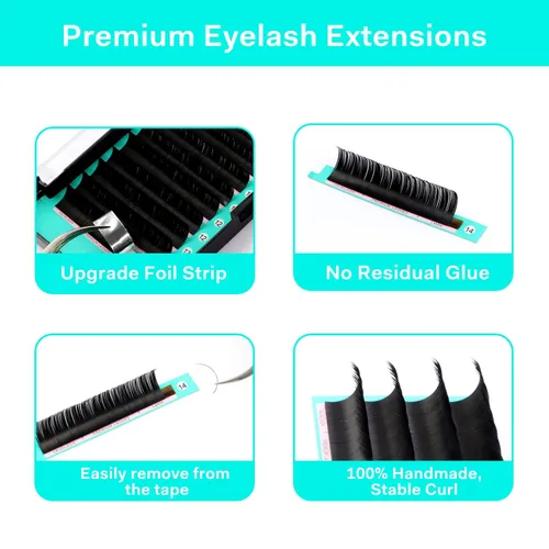 Miniatura 4 de Extensiones de pestañas de 0.03 mm, rizo D de 8-14mm, individuales, volumen de seda de primera calidad y clásicas, suaves mate, profesionales