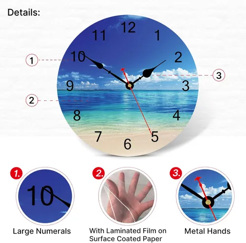 Miniatura 3 de TAHEAT Reloj de pared de playa costera, decoración náutica azul para baño, decorativo, funciona con pilas, silencioso, sin tictac, para sala