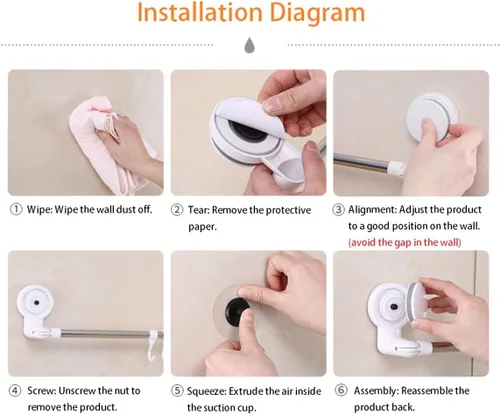 Miniatura 6 de Toallero retráctil multiusos de acero inoxidable, colgador de cocina, sin perforaciones, se puede instalar en la esquina, con 6 ganchos desmontables