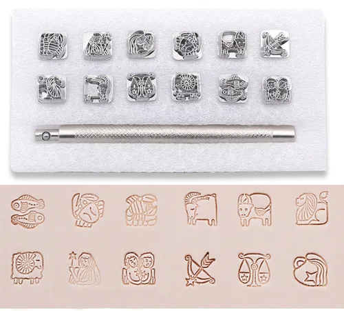 Miniatura 3 de 12 herramientas de estampado astrológico de cuero, kit de estampado de cuero con signo de estrella de Fyrcomft para manualidades, cinturones