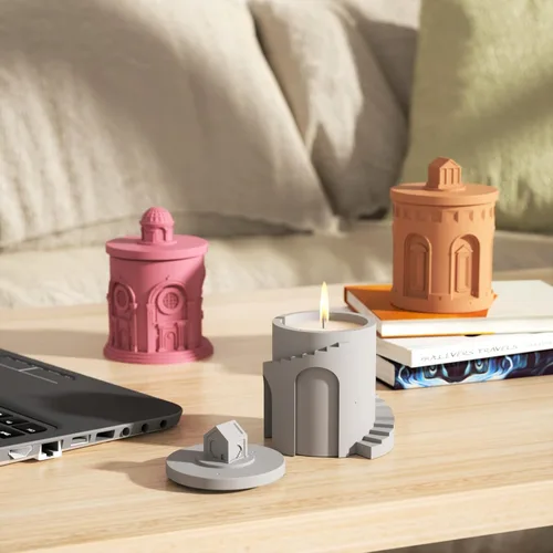 Miniatura 4 de Tarro de vela arquitectónica Molde de silicona con tapas de hormigón Panteón de vela Envase de fabricación de moldes de bricolaje Caja