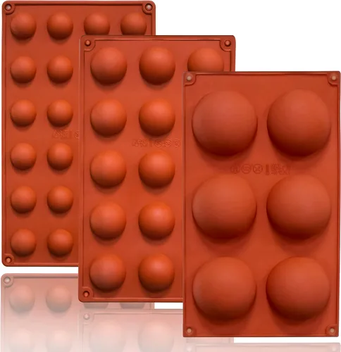 Miniatura 15 de Lerykin Paquete de 3 moldes de silicona extra grandes de 5 cavidades, molde de media esfera antiadherente para hacer bombas de chocolate caliente