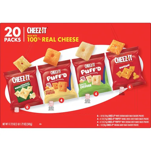 Miniatura 6 de Cheez-It - Galletas de queso horneadas, galletas saladas para merienda, paquete de variedad para oficina y niños, caja de 17.72 onzas (20 sobres)