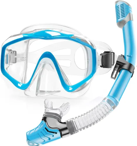 Miniatura 14 de Máscara de snorkel para adultos, juego de esnórquel seco, equipo de esnórquel para adultos, máscara panorámica de natación de vista amplia