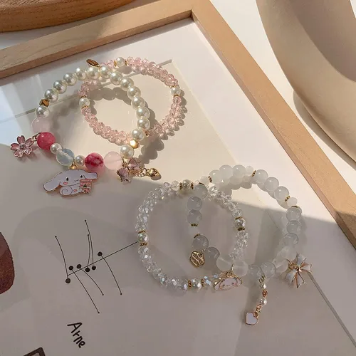 Miniatura 6 de ANZWTLOYY Juego de pulseras Kawaii con cuentas de cristal, pulseras de perlas de dibujos animados para niñas y mujeres, joyería de amistad, Cristal