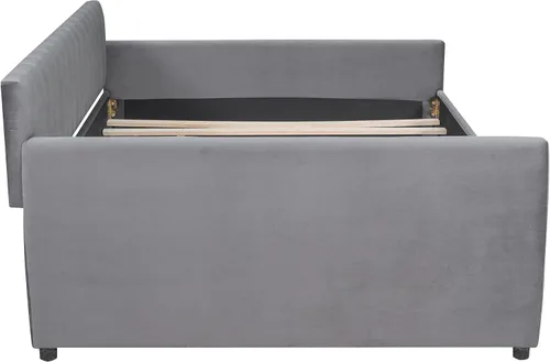 Miniatura 9 de MERITLINE Sofá cama tapizado de tamaño matrimonial con nido, sofá cama matrimonial de terciopelo con respaldo y reposabrazos, marco de cama Gris