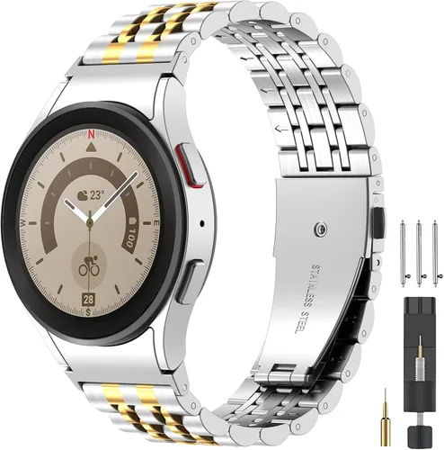 Miniatura 10 de EZMVZKU Galaxy Watch 7/6/5/4/FE 1.575 in 1.732 in correa de metal de acero inoxidable, correa sin huecos para Samsung Galaxy Watch 6 4 Classic 1.654