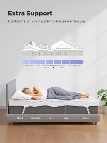 Miniatura 6 de PERLECARE Cubrecolchón de espuma viscoelástica de gel de 4 pulgadas, cubrecolchón suave premium para enfriamiento, diseño antideslizante con funda