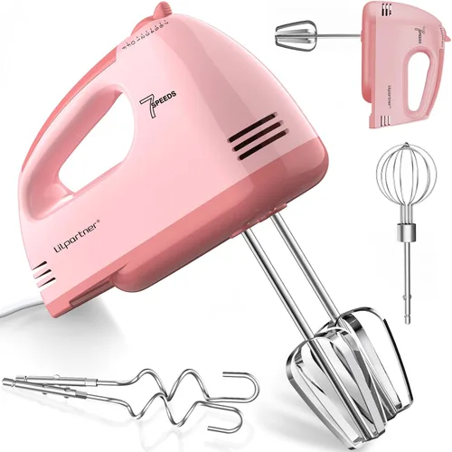 Miniatura 12 de LILPARTNER Batidora de mano eléctrica, pequeña batidora de alimentos de 7 velocidades, 304 x (1 batidor, 2 batidores, 2 ganchos de masa) licuadora